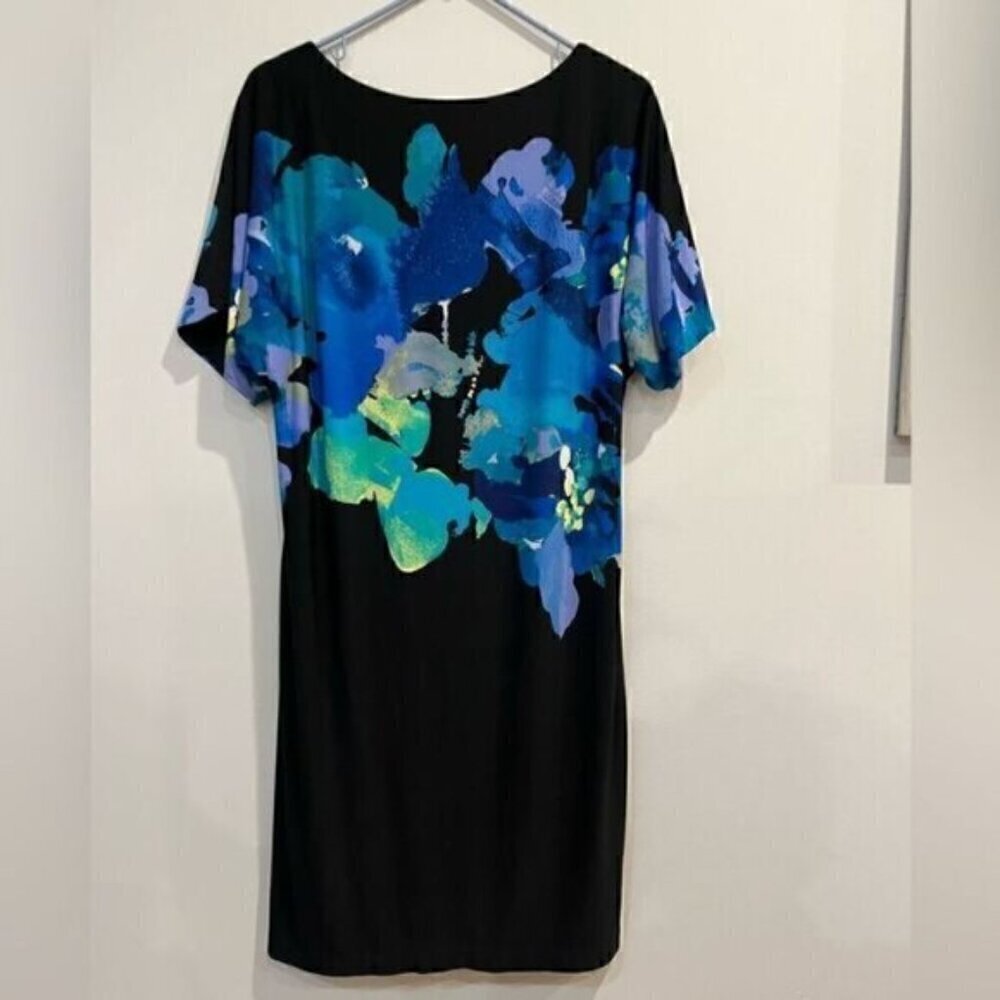 Tahari Arthur S. Levine Black Stretch Floral Sheath Dress